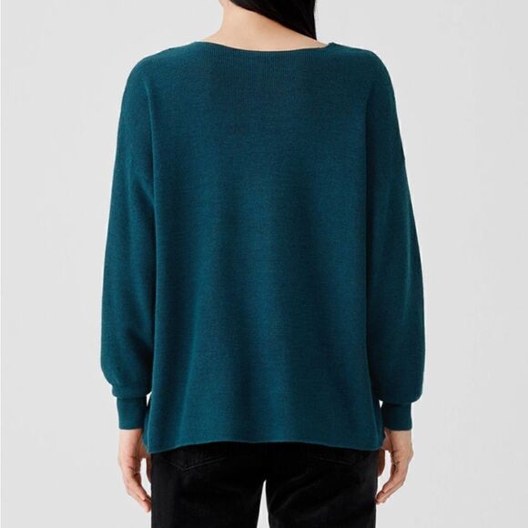 EILEEN FISHER Merino V-Neck Top Regenerative Wool Blue Spruce Women’s Size XXS - Picture 4 of 9